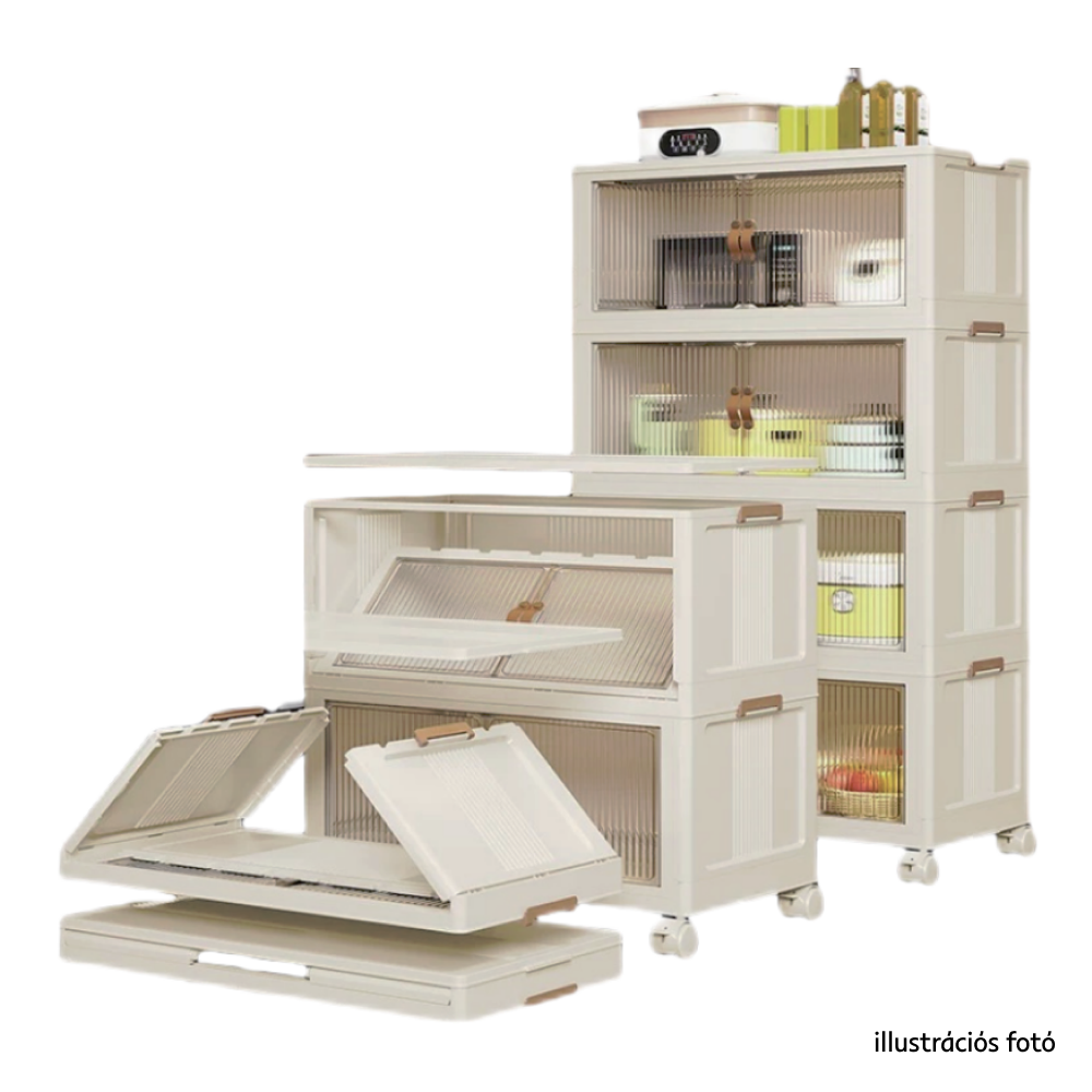 Összecsukható szekrény, fehér/barna, műanyag, POSA TYP 1