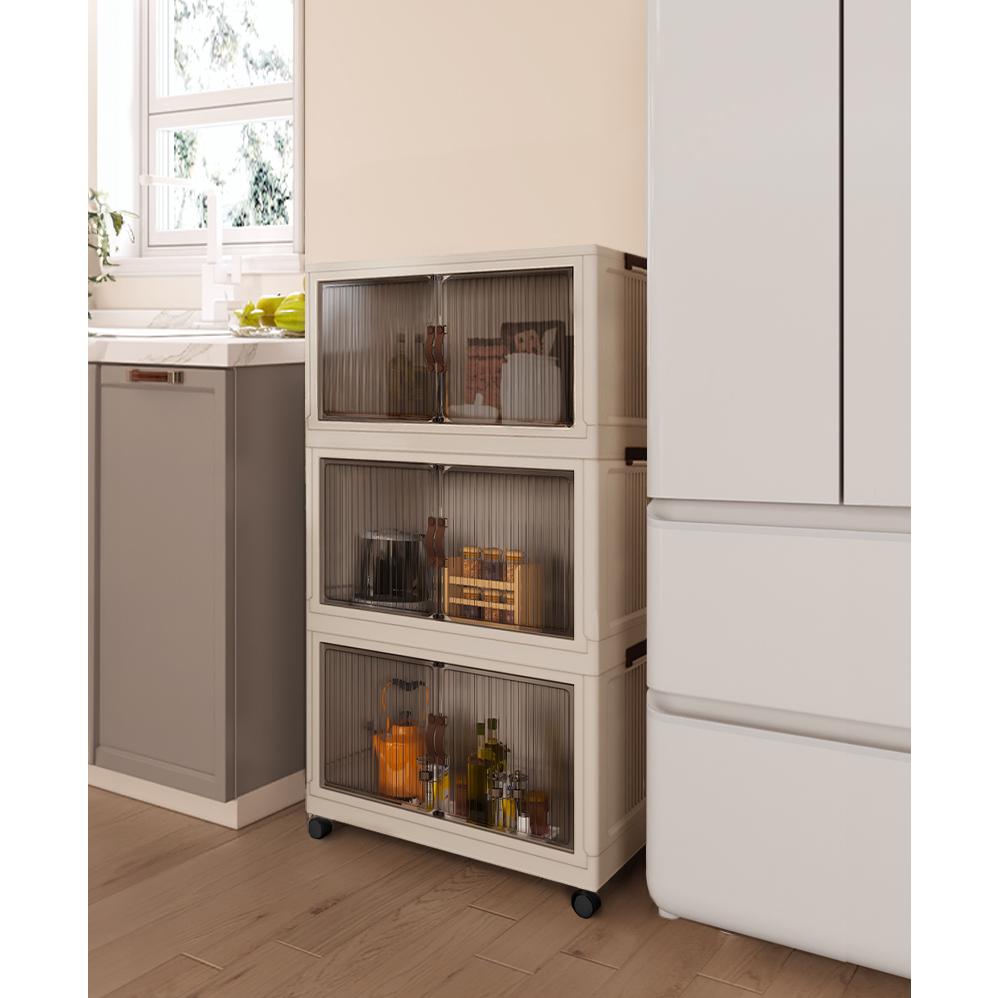 Összecsukható szekrény, fehér/barna, műanyag, POSA TYP 2