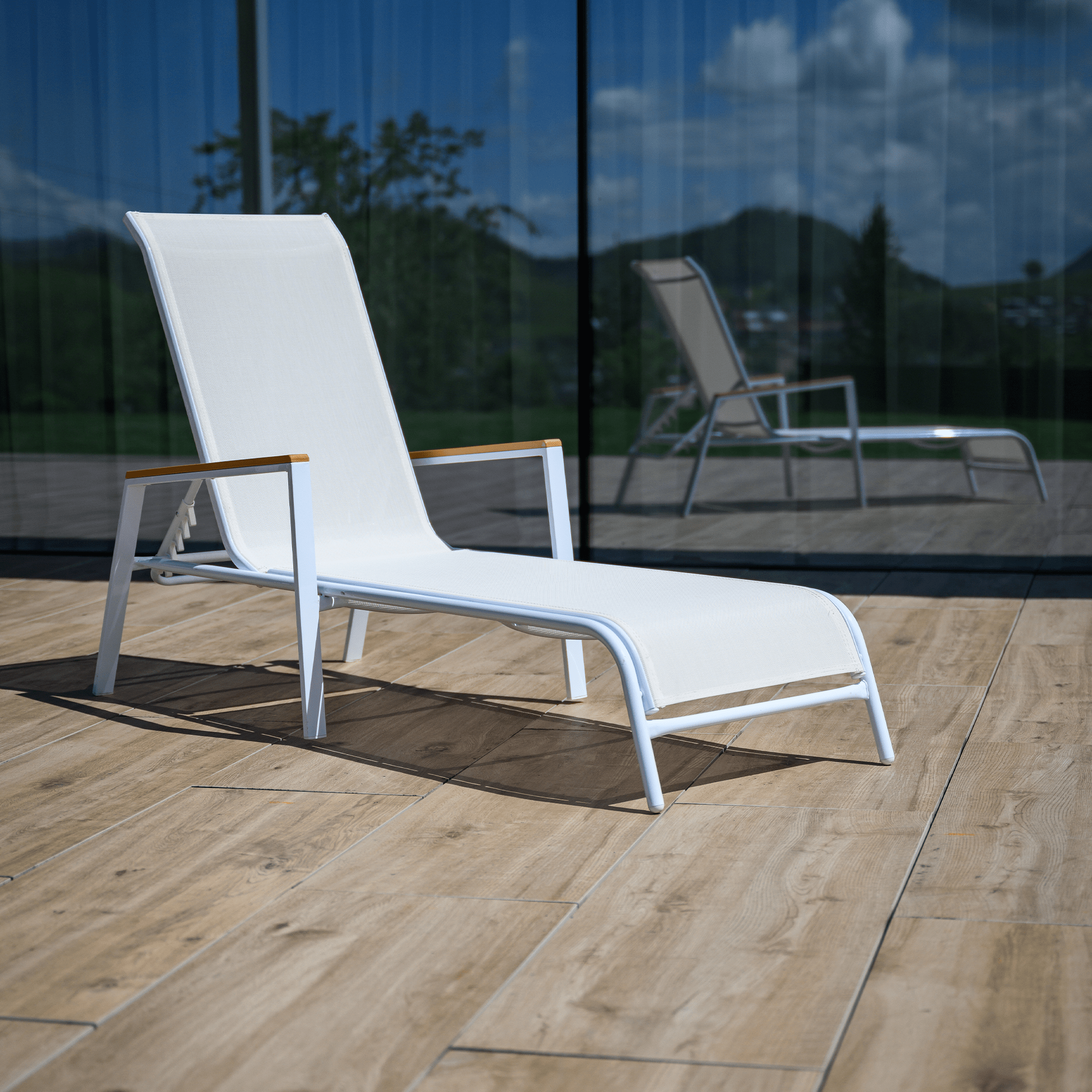 Kerti nyugágy, fehér acél/tölgy, BONTO