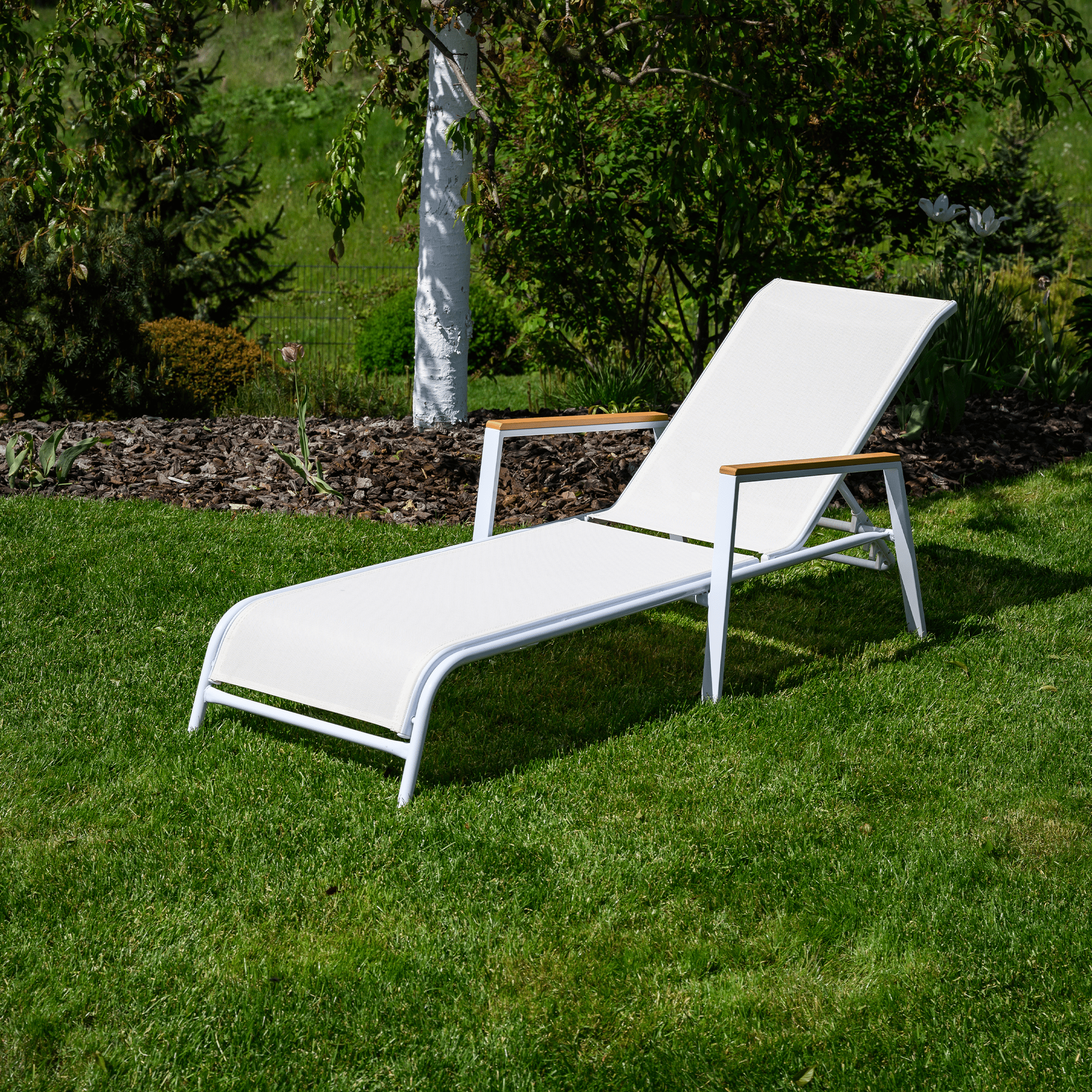 Kerti nyugágy, fehér acél/tölgy, BONTO