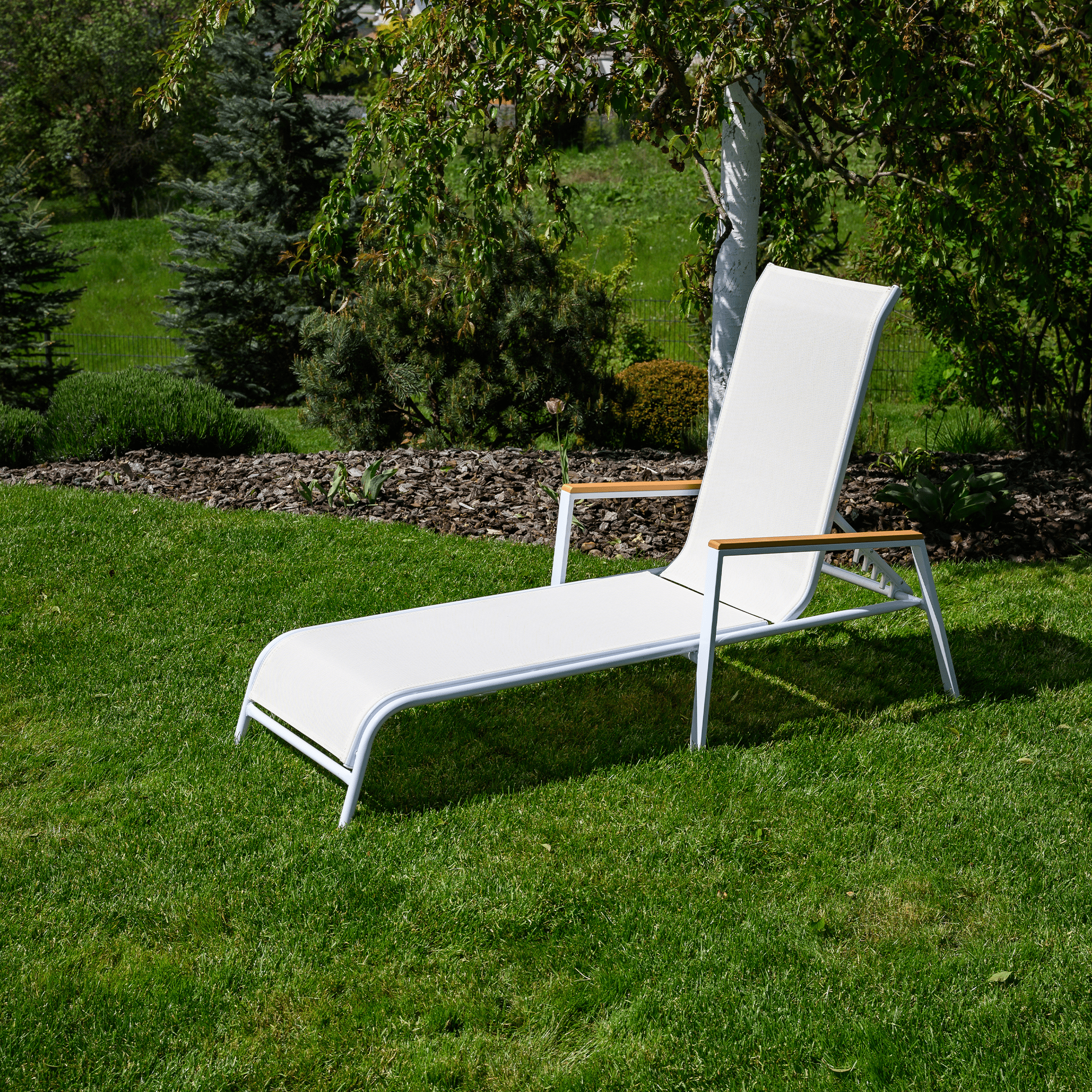 Kerti nyugágy, fehér acél/tölgy, BONTO