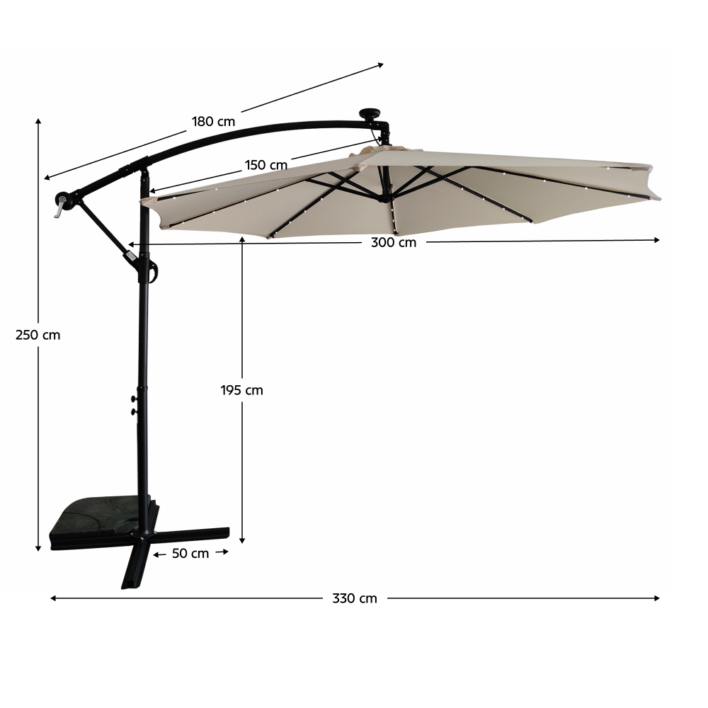 Záhradný LED slnečník, béžová, 3 m, LINDAN