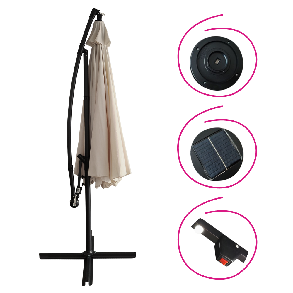 Záhradný LED slnečník, béžová, 3 m, LINDAN
