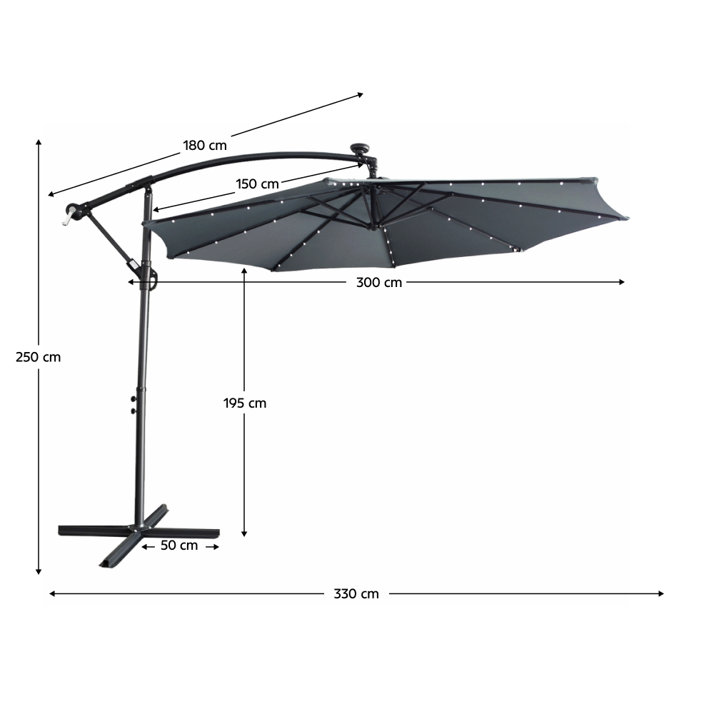 Záhradný LED slnečník, sivá, 3 m, LINDAN