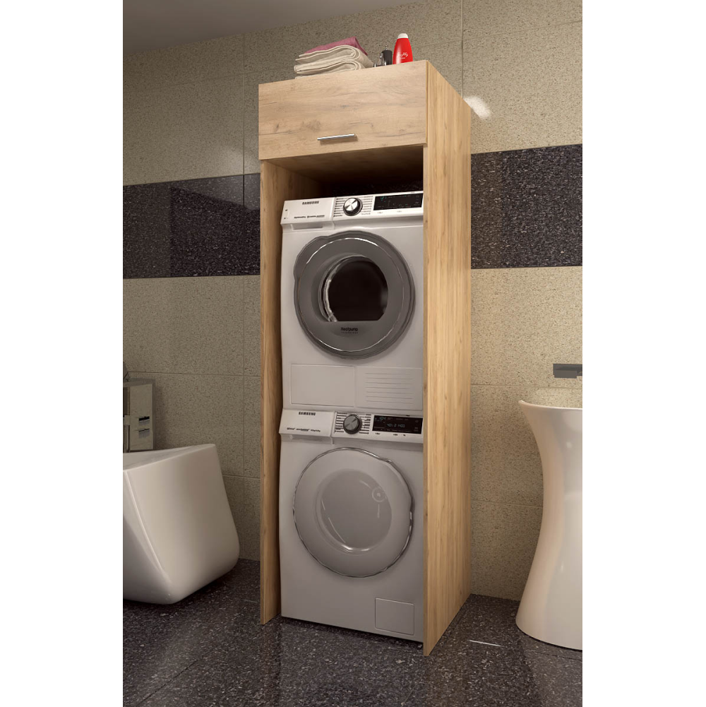 Szekrény mosógép és szárítógép fölé, artisan tölgy, JERGI