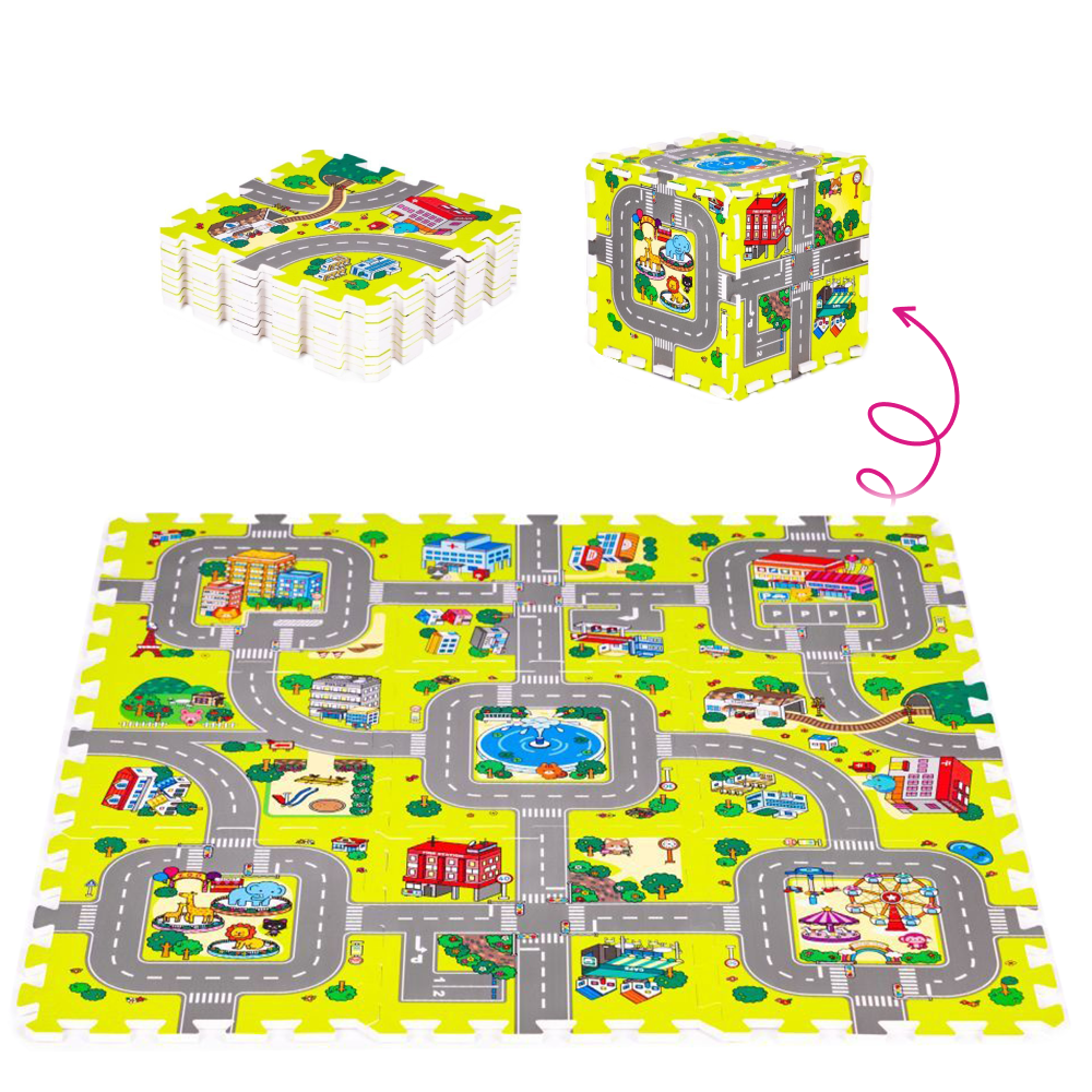 Pěnové puzzle, 9 ks, město, mix barev, KAIA TYP 3