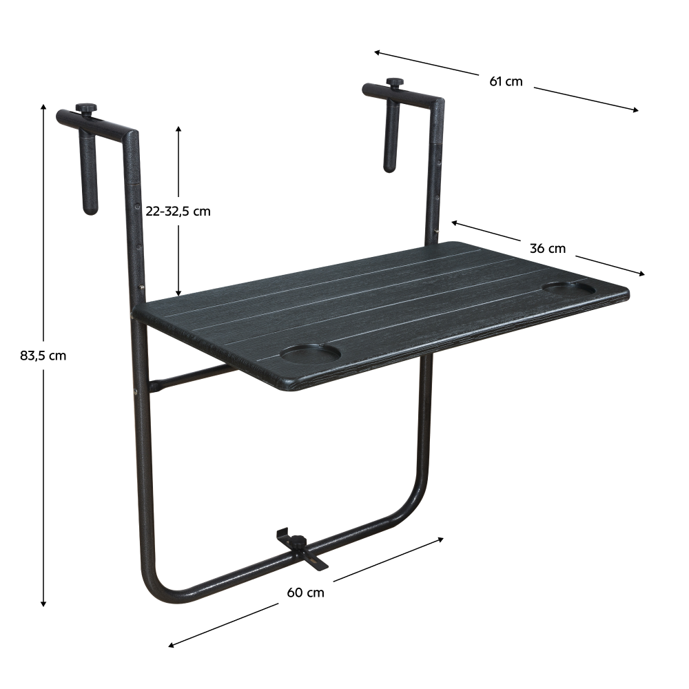 Összecsukható erkély asztal, fekete, UZOR
