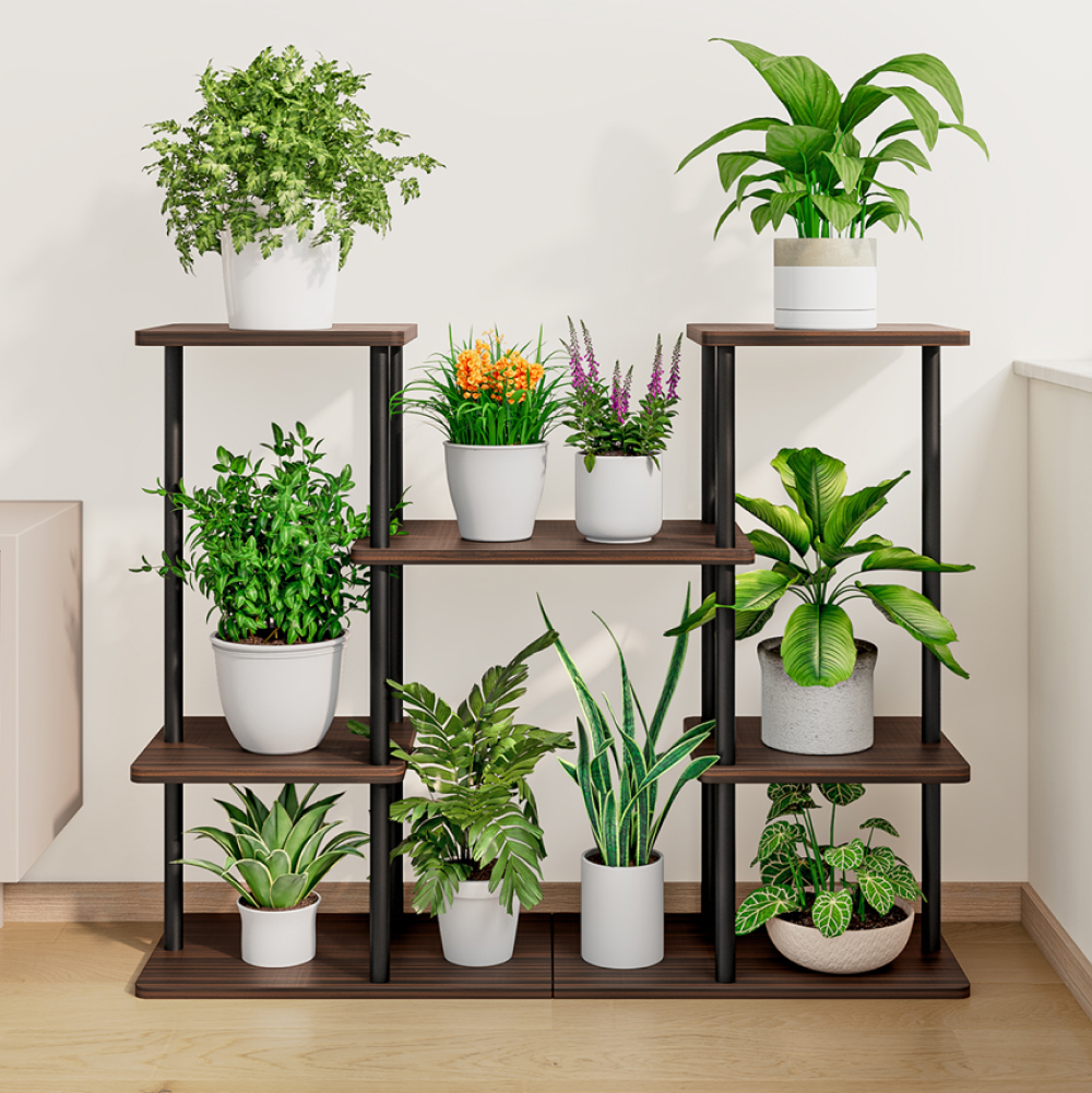 Fém virágtartó állvány, fekete/rusztikus fa, LEDER Fém virágtartó állvány, fekete/rusztikus fa, LEDER