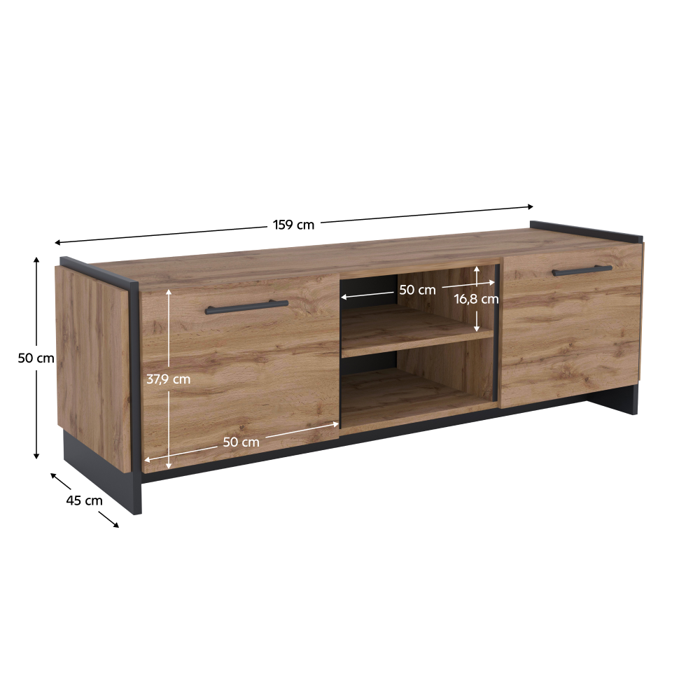 TV stolík, dub wotan/čierna, AMONI 2D