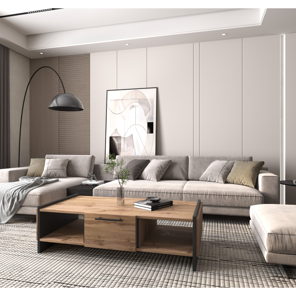 Konferenčný stolík, dub wotan/čierna, AMONI 1S