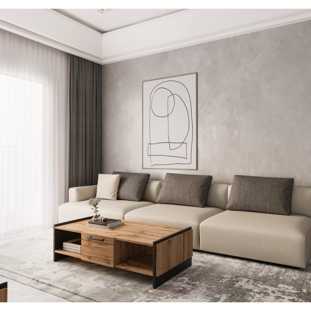 Konferenčný stolík, dub wotan/čierna, AMONI 1S