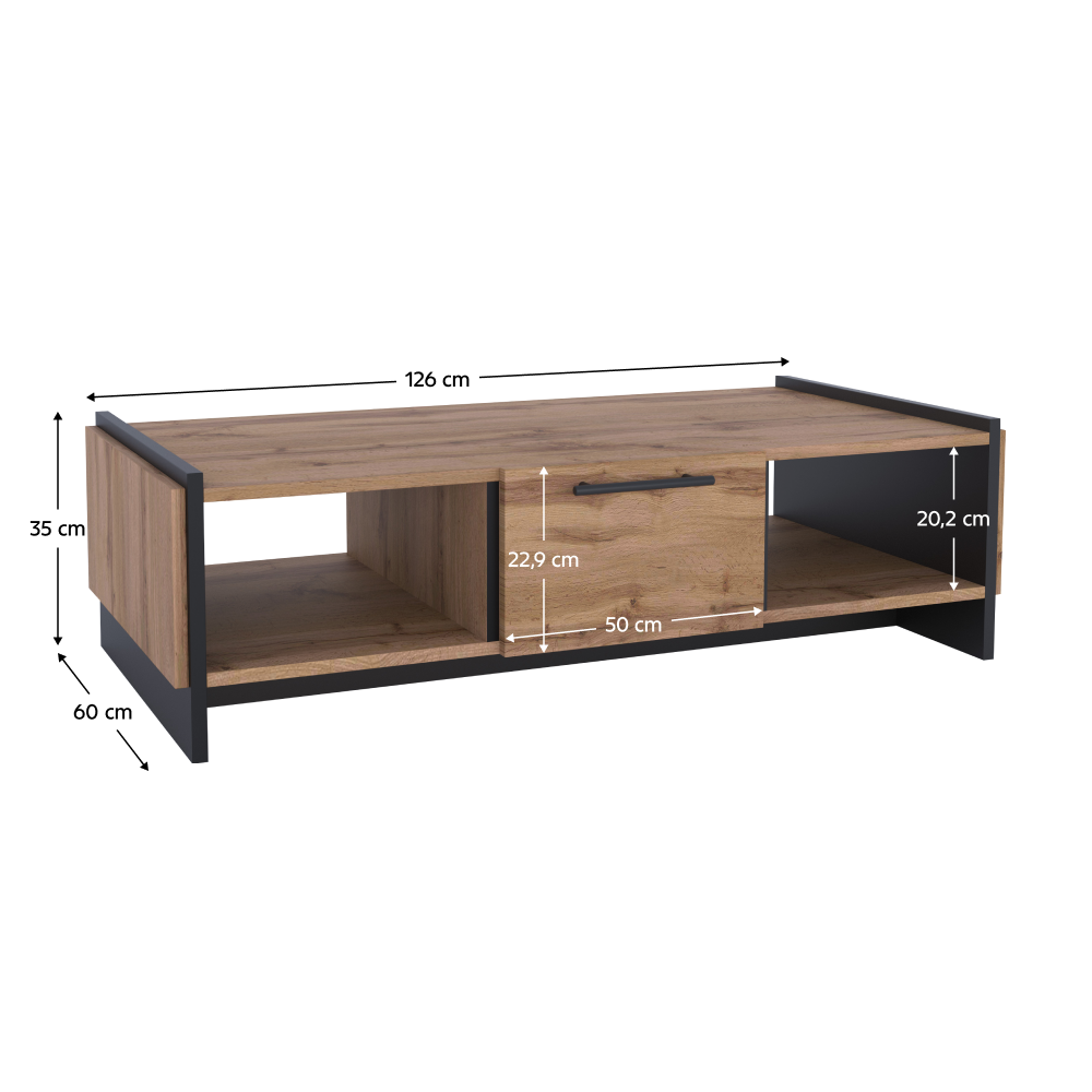 Konferenčný stolík, dub wotan/čierna, AMONI 1S