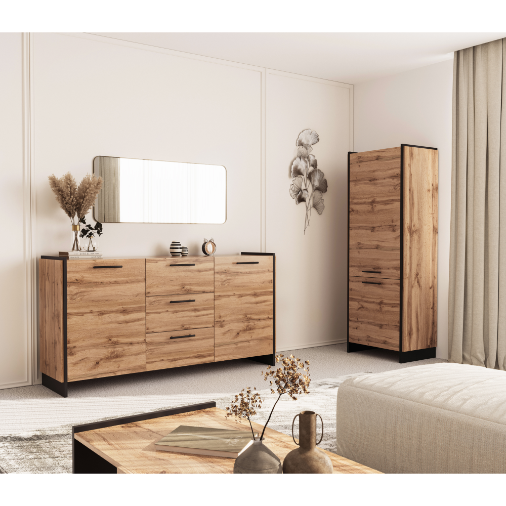 Regál, dub wotan/čierna, AMONI 2D