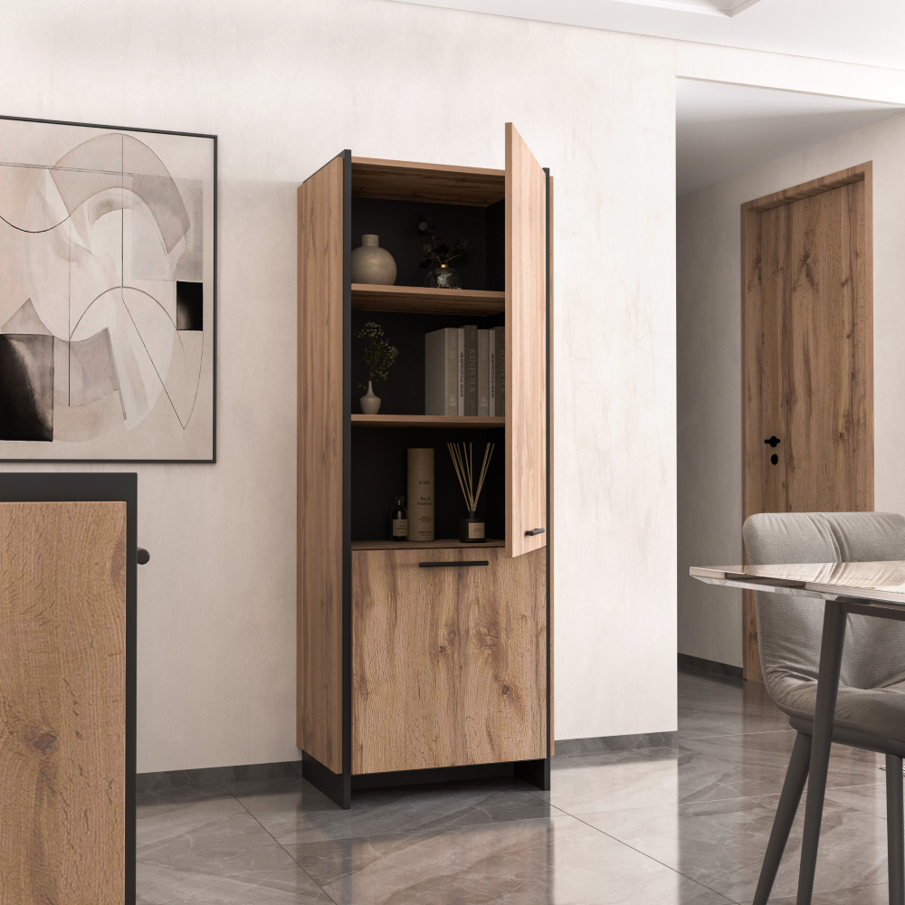 Regál, dub wotan/čierna, AMONI 2D