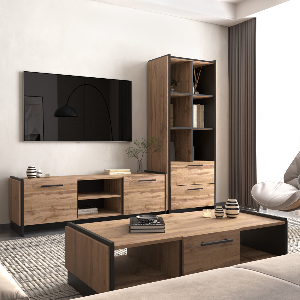 Otvorený regál, dub wotan/čierna, AMONI 2S