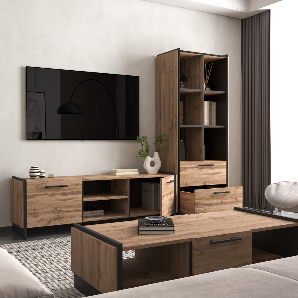 Otvorený regál, dub wotan/čierna, AMONI 2S