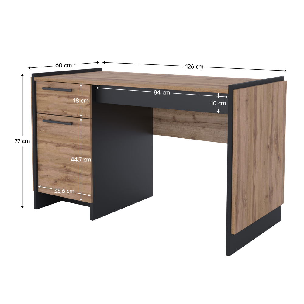 PC stôl 130, dub wotan/čierna, AMONI 1D1S