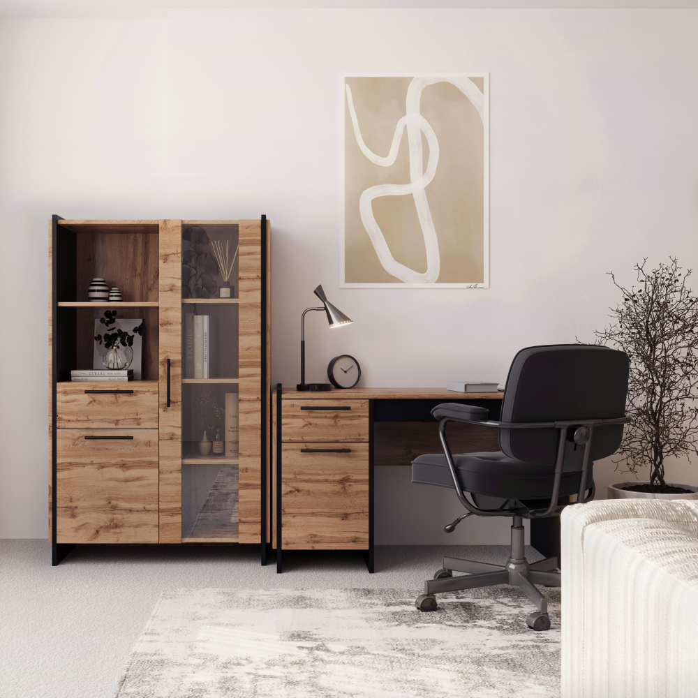 PC stôl 130, dub wotan/čierna, AMONI 1D1S