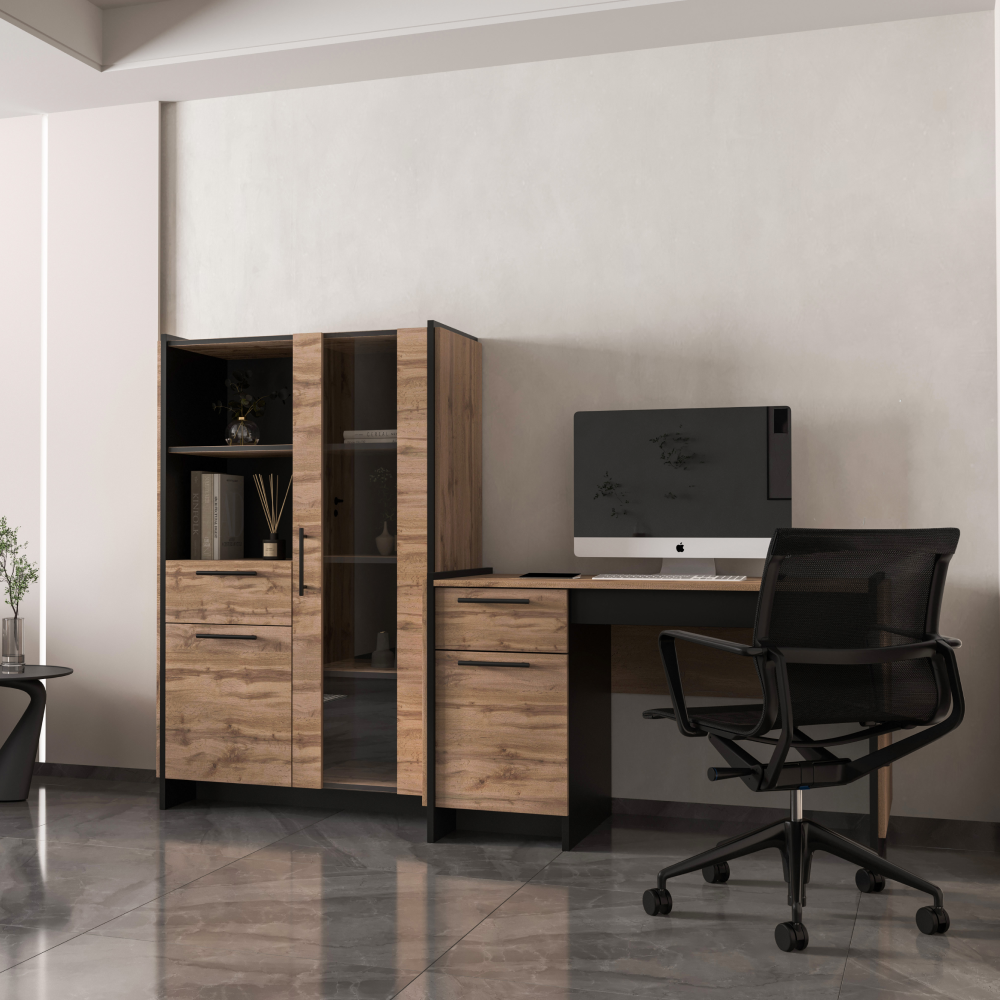 PC stôl 130, dub wotan/čierna, AMONI 1D1S