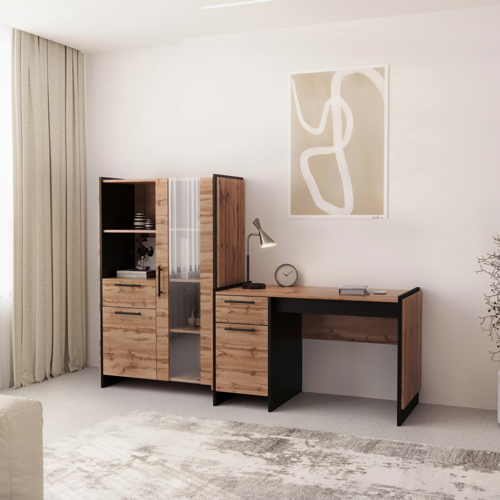 PC stôl 130, dub wotan/čierna, AMONI 1D1S
