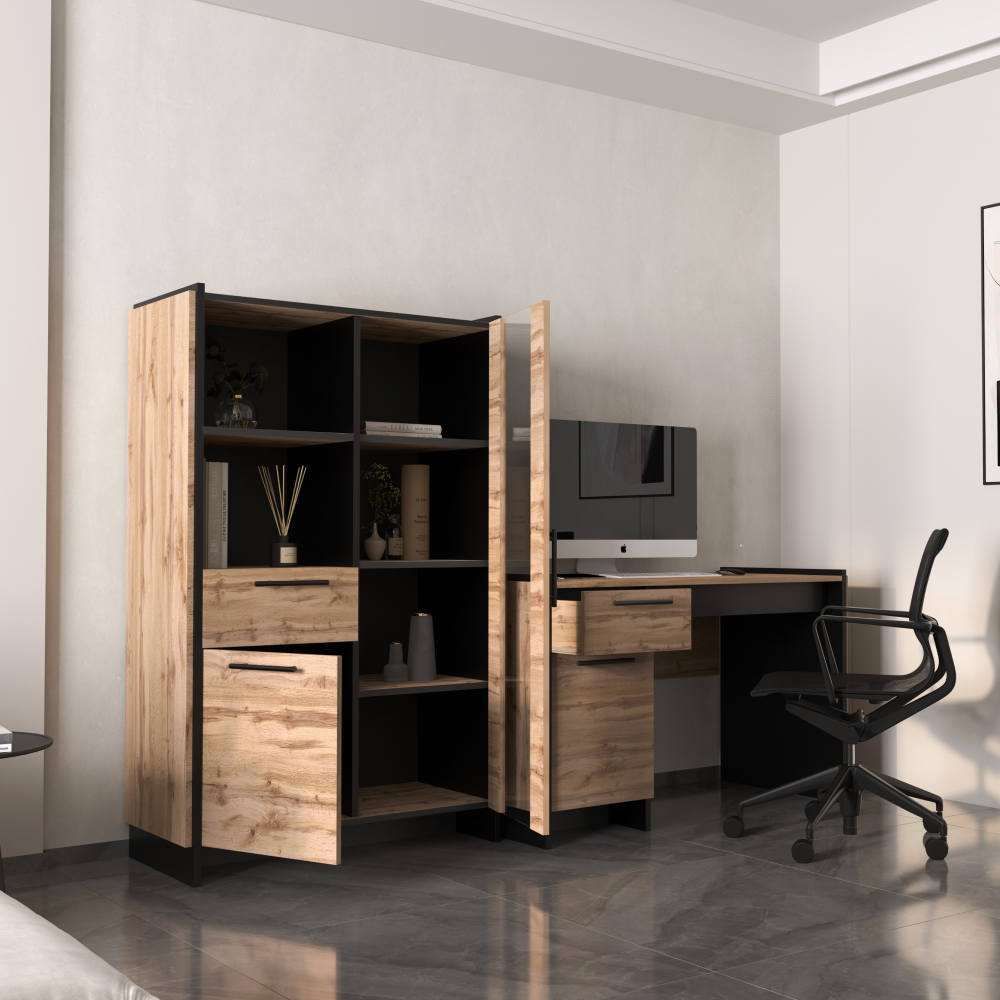 PC stôl 130, dub wotan/čierna, AMONI 1D1S