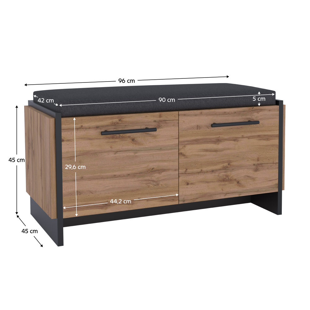 Botník, dub wotan/čierna, AMONI 2D