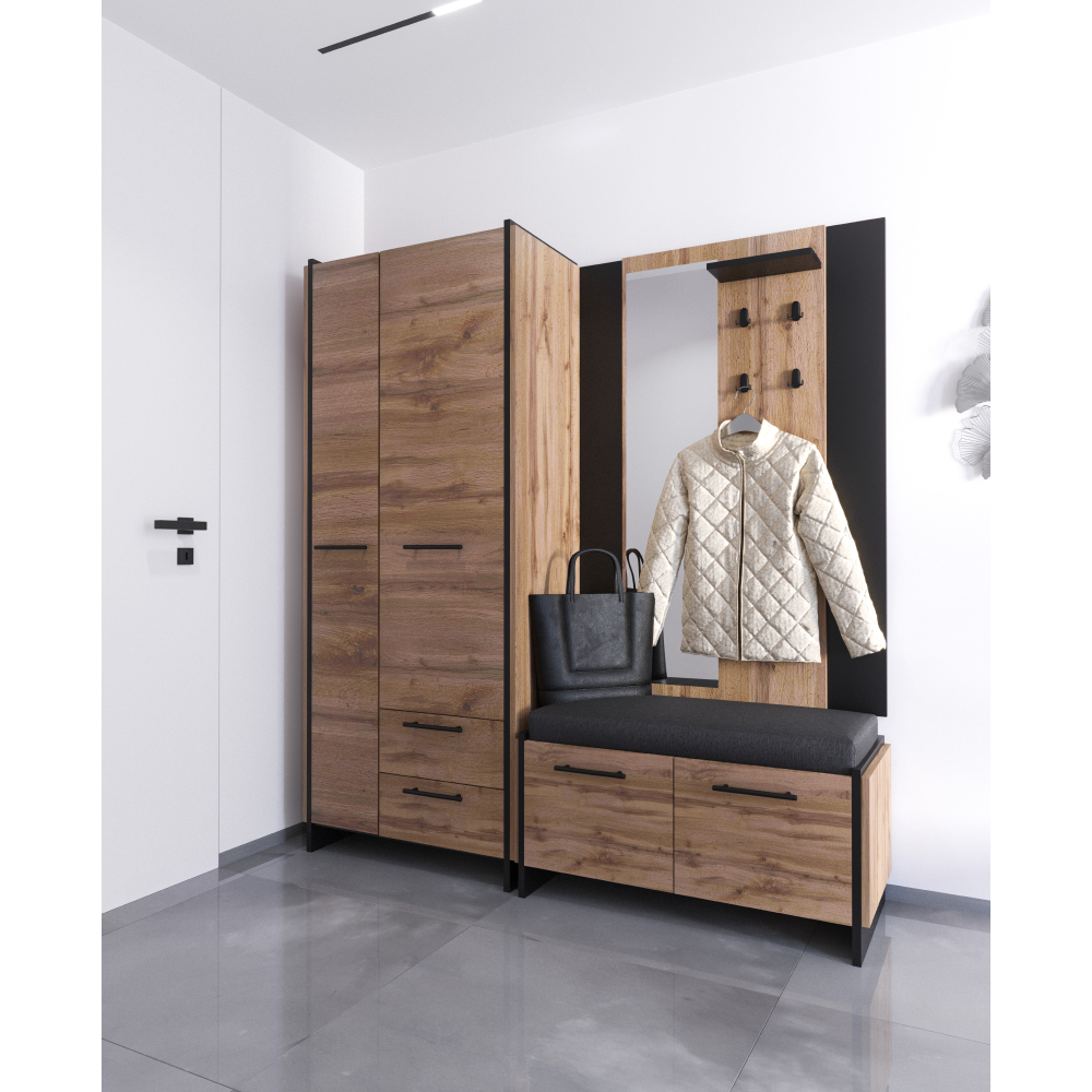 Fogas panel tükörrel, wotan tölgy/fekete, AMONI