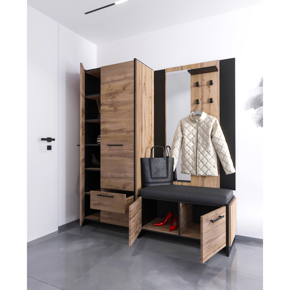 Fogas panel tükörrel, wotan tölgy/fekete, AMONI