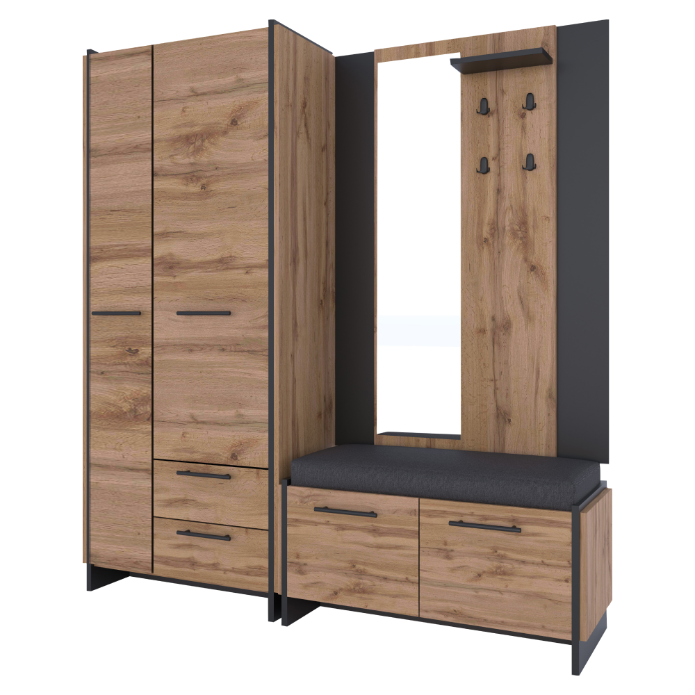 Fogas panel tükörrel, wotan tölgy/fekete, AMONI