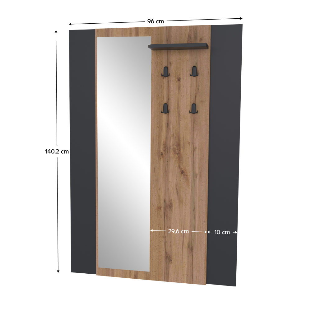 Fogas panel tükörrel, wotan tölgy/fekete, AMONI