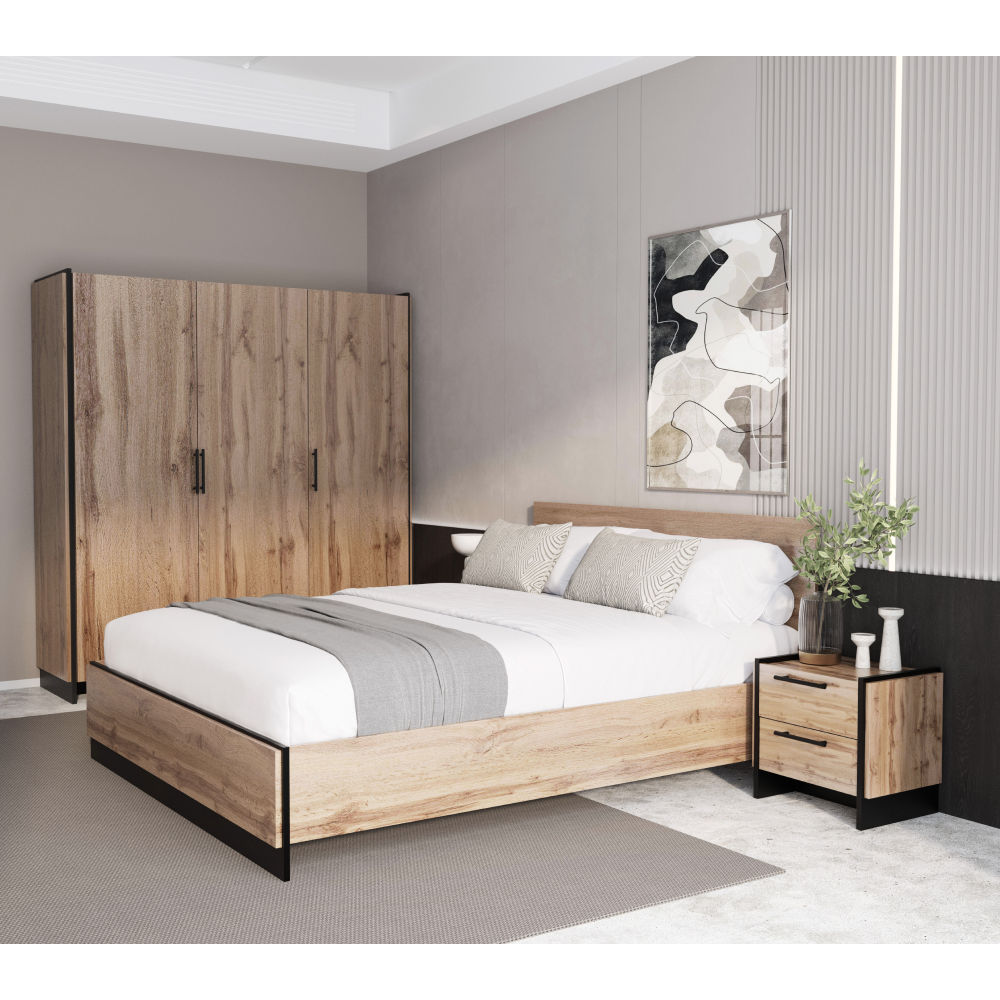 Skriňa, trojdverová, dub wotan/čierna, AMONI 3D