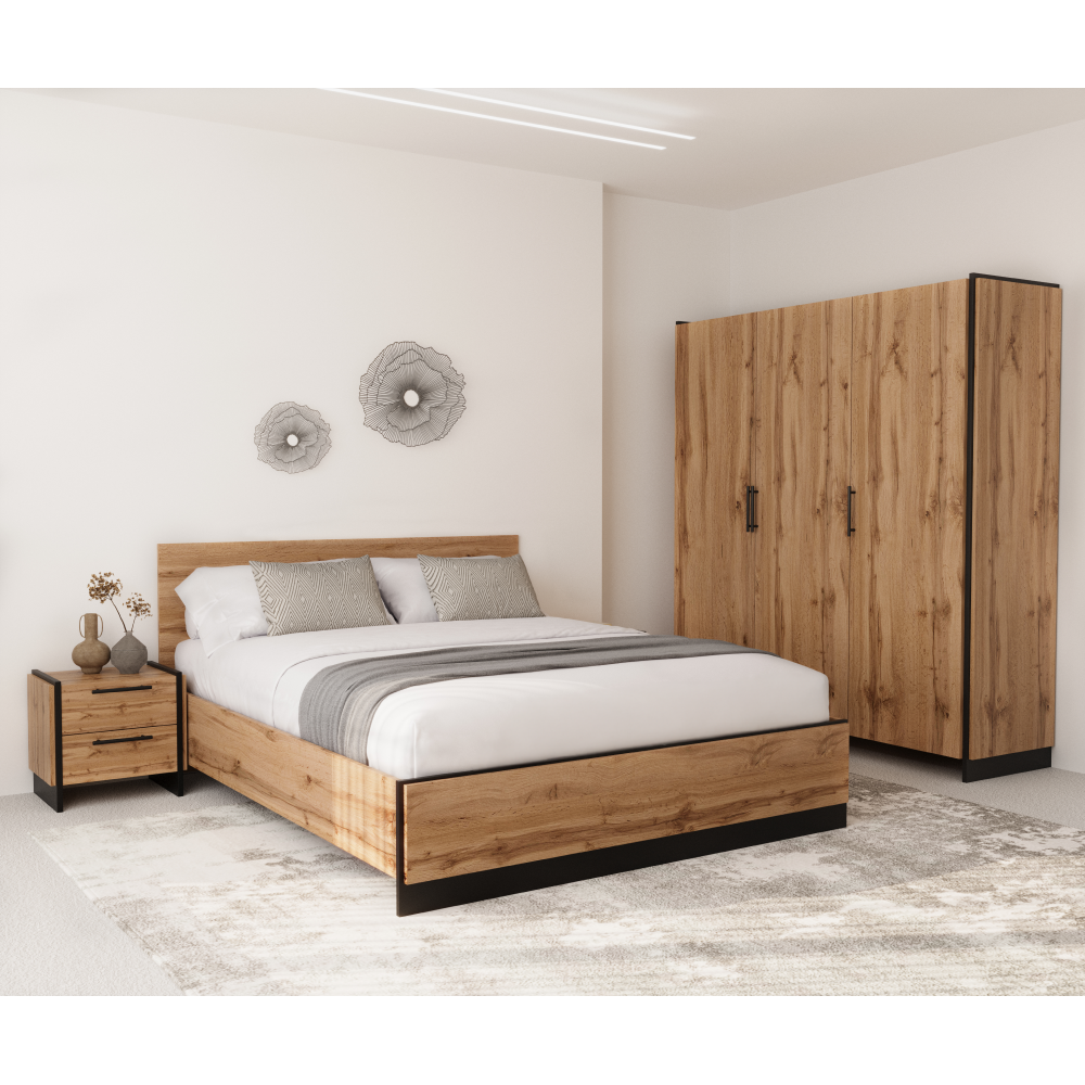 Skriňa, trojdverová, dub wotan/čierna, AMONI 3D