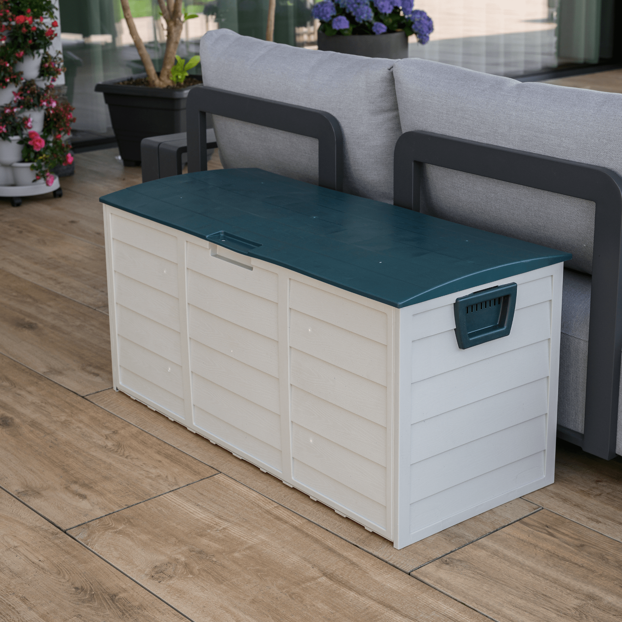 Kerti tárolódoboz, szürke/zöld, KORTEZ