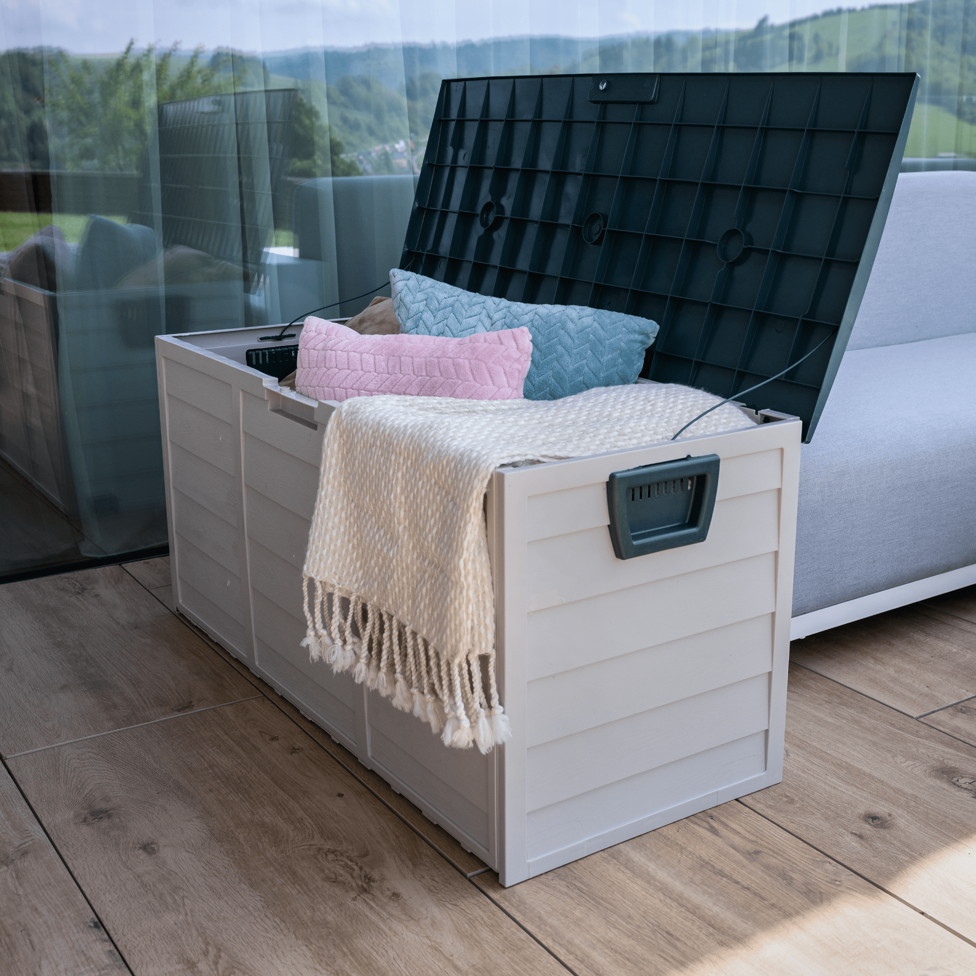 Kerti tárolódoboz, szürke/zöld, KORTEZ