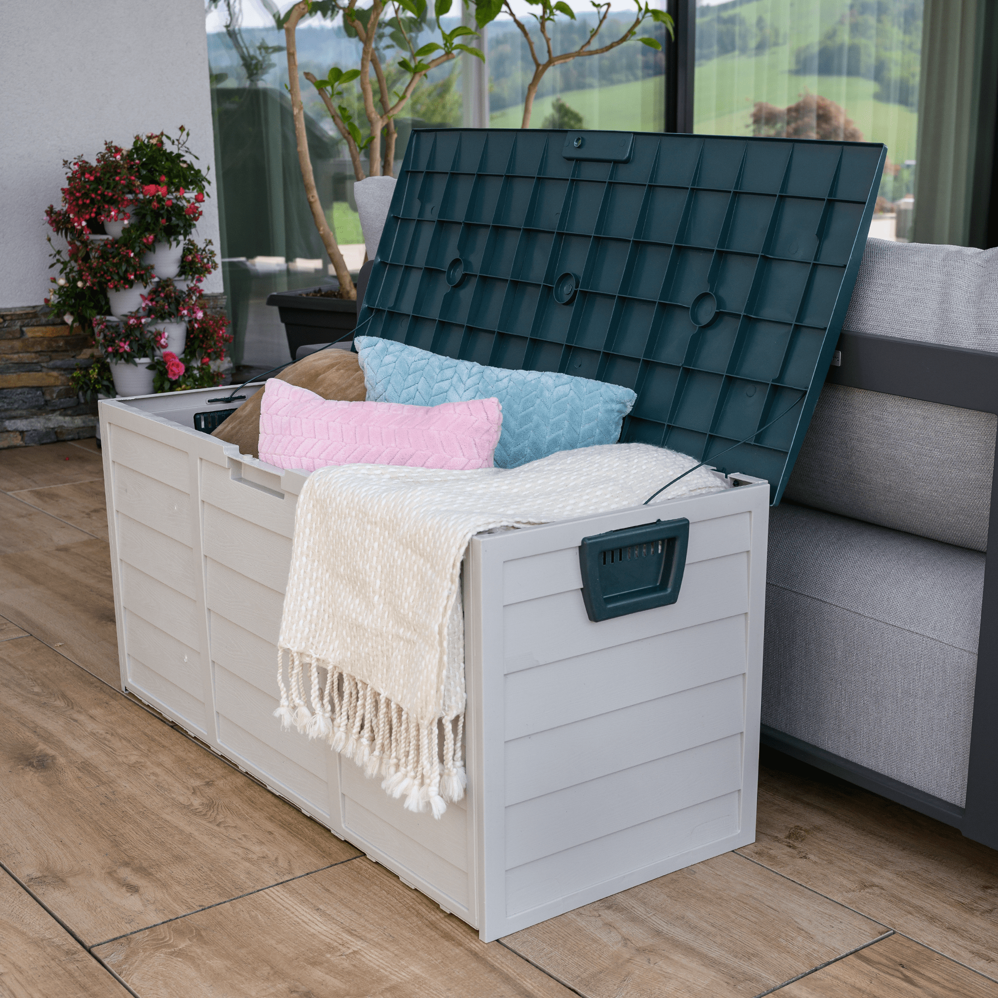 Kerti tárolódoboz, szürke/zöld, KORTEZ