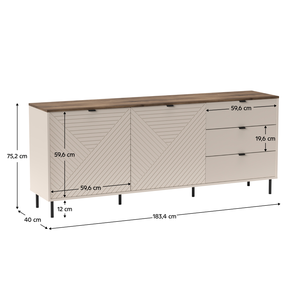 Komoda, kašmír/dub castello, EYCO 2D3S