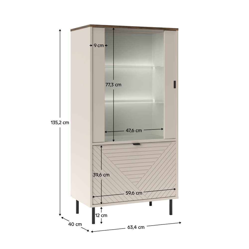 Alacsony vitrin, kasmír/castello tölgy, EYCO 1D1W