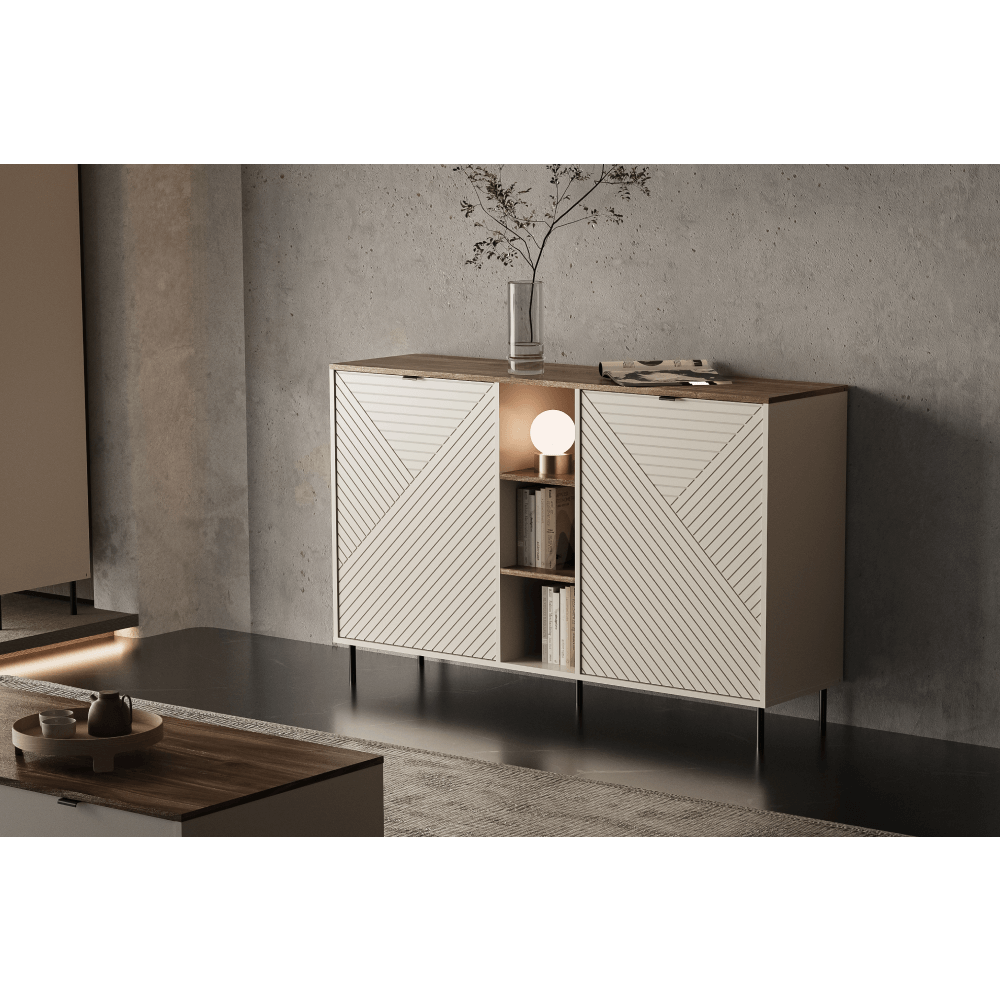 Komoda s policami, kašmír/dub castello, EYCO 2D