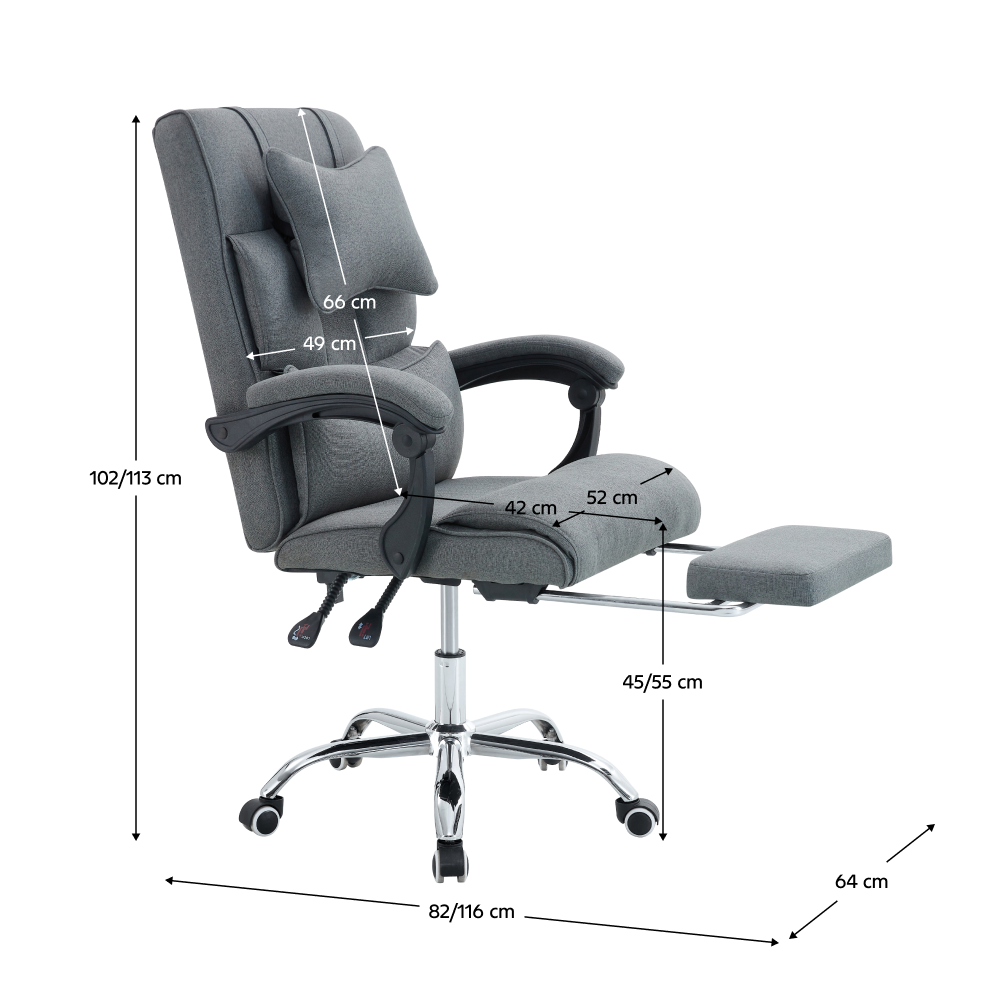 Kancelárske kreslo s výsuvnou podnožou, sivá/chróm, WALDOR NEW