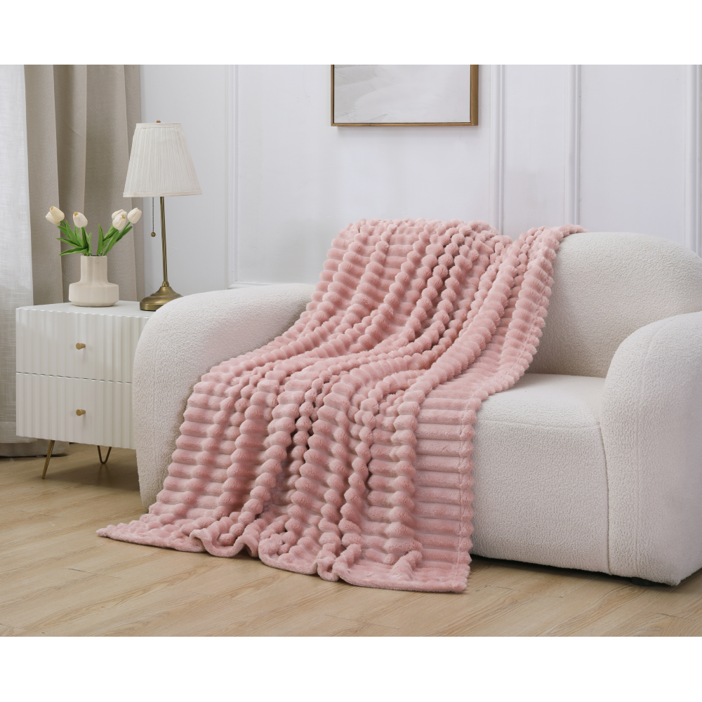 Plyšová pruhovaná deka, ružová, 150x200, ORVIN