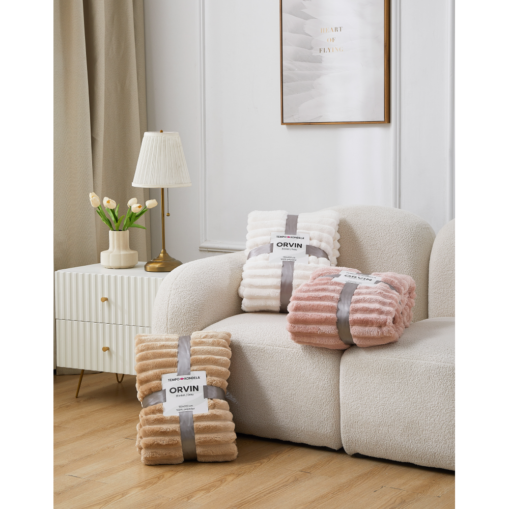 Plyšová pruhovaná deka, ružová, 150x200, ORVIN