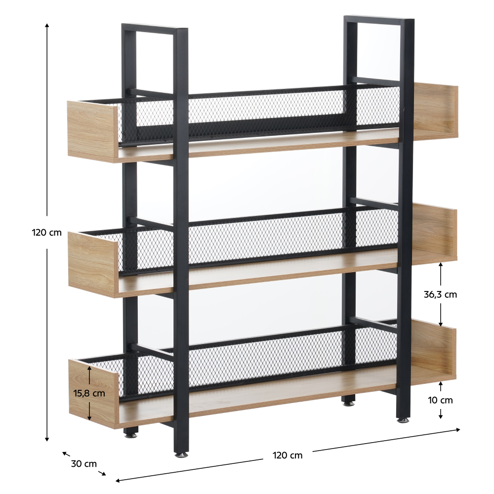 3 polcos polcállvány, tölgy/fekete, KILIS NEW TYP 1 3 polcos polcállvány, tölgy/fekete, KILIS NEW TYP 1