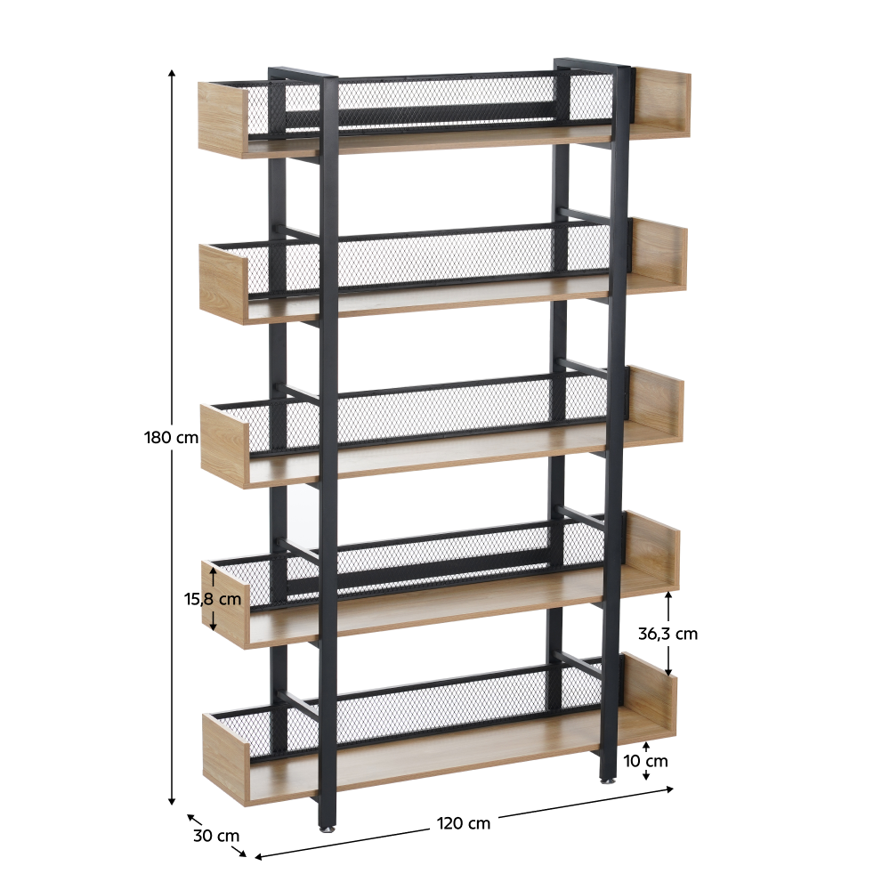 5 polcos polcállvány, tölgy/fekete, KILIS NEW TYP 2 5 polcos polcállvány, tölgy/fekete, KILIS NEW TYP 2