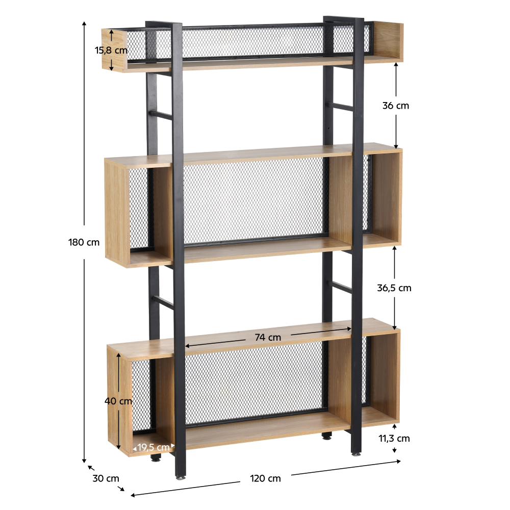 3-policový regál, dub/čierna, KILIS NEW TYP 3