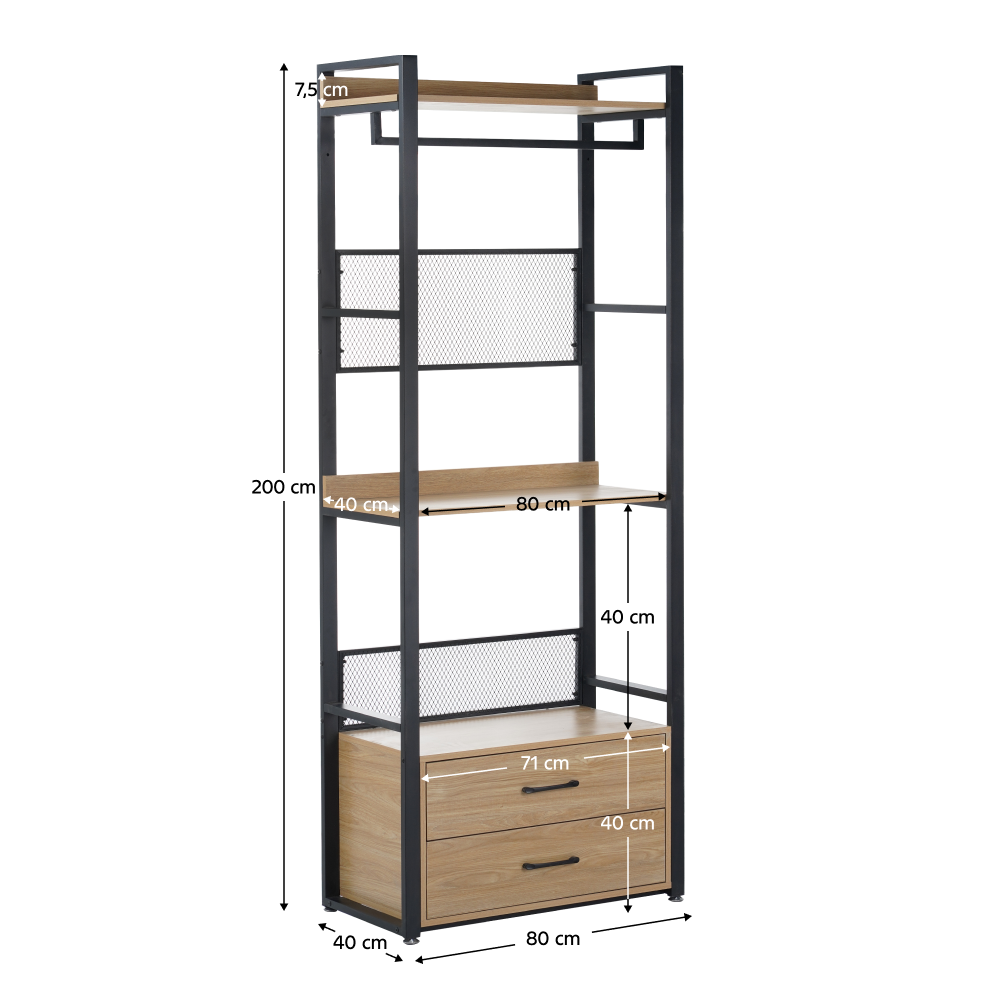 Regál so zásuvkami, dub/čierna, KILOS NEW TYP 1