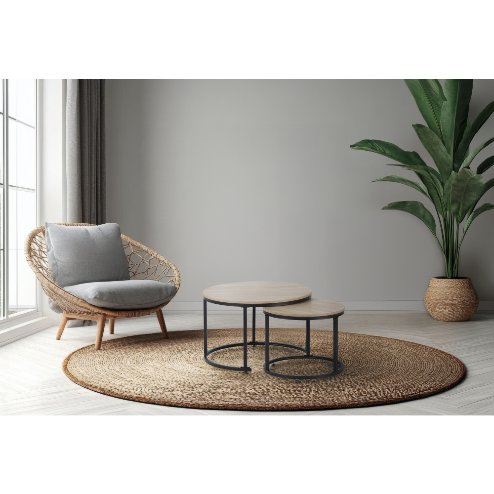 Dohányzóasztal, 2 db-os szett, sonoma tölgy/fekete, TARNI