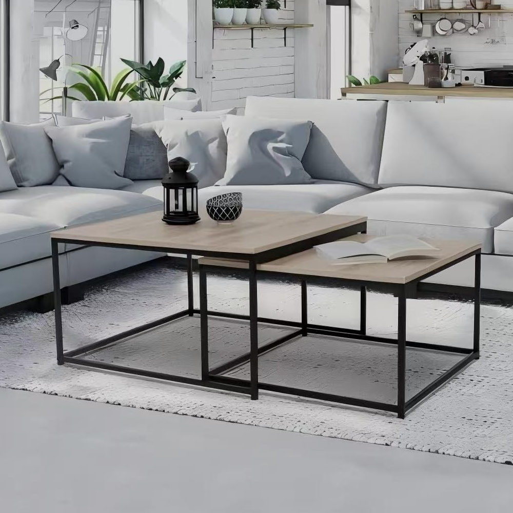 Dohányzóasztalok, 2 db-os szett, sonoma tölgy/fekete, KASTLER 2 NEW TYP 1 Dohányzóasztalok, 2 db-os szett, sonoma tölgy/fekete, KASTLER 2 NEW TYP 1