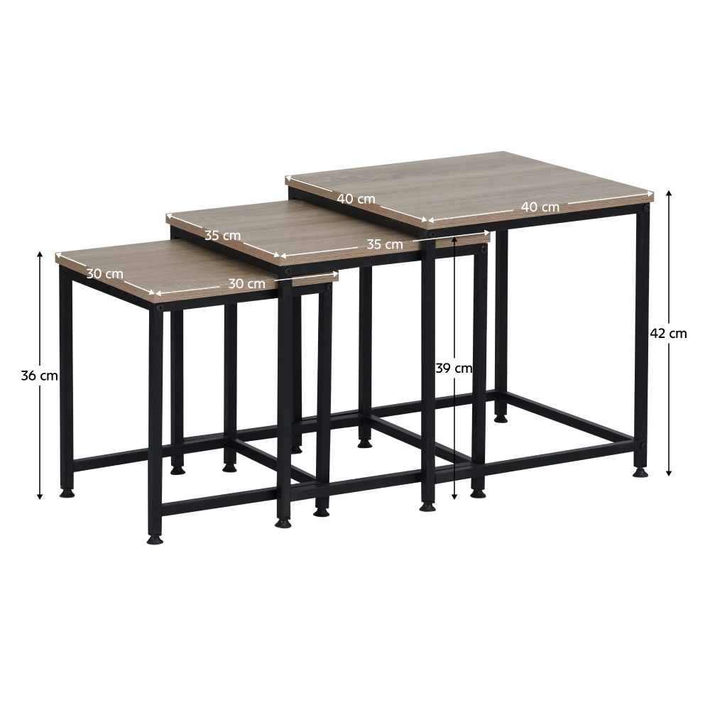 Dohányzóasztalok, set 3 ks, sonoma tölgy/fekete, KASTLER 2 NEW TYP 3