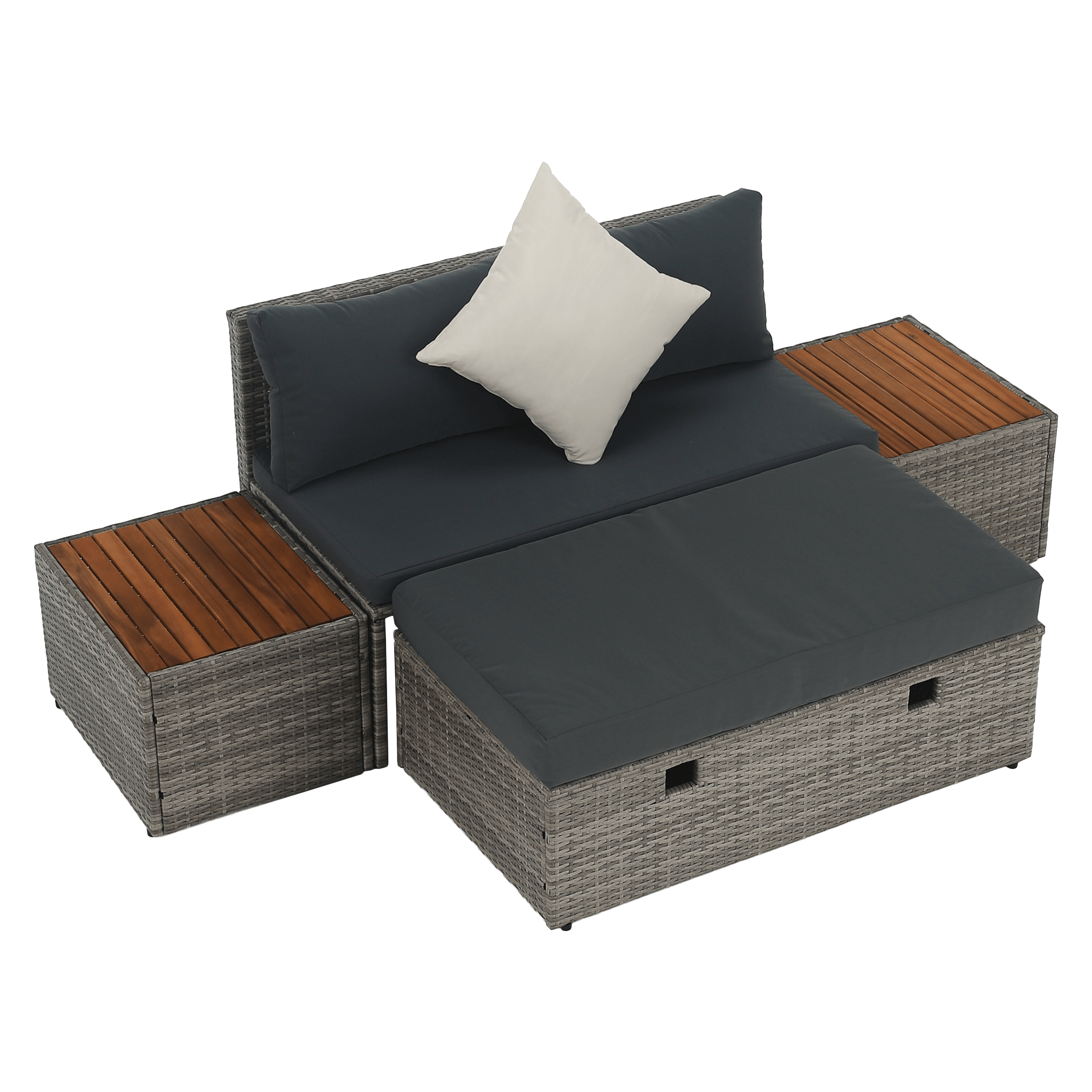 Kerti rattan szett, szürke/természetes/krémszínű, DEBRA