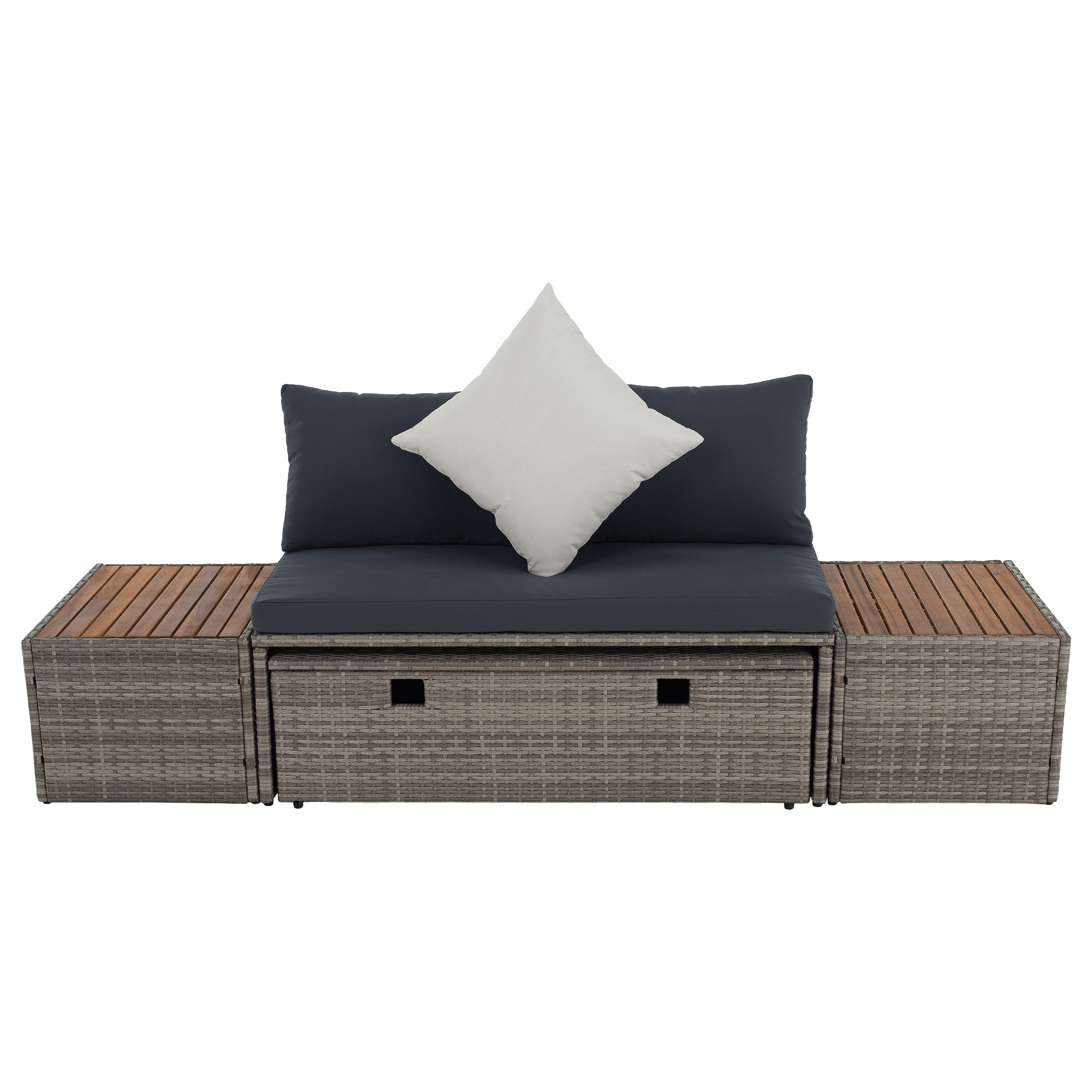 Kerti rattan szett, szürke/természetes/krémszínű, DEBRA